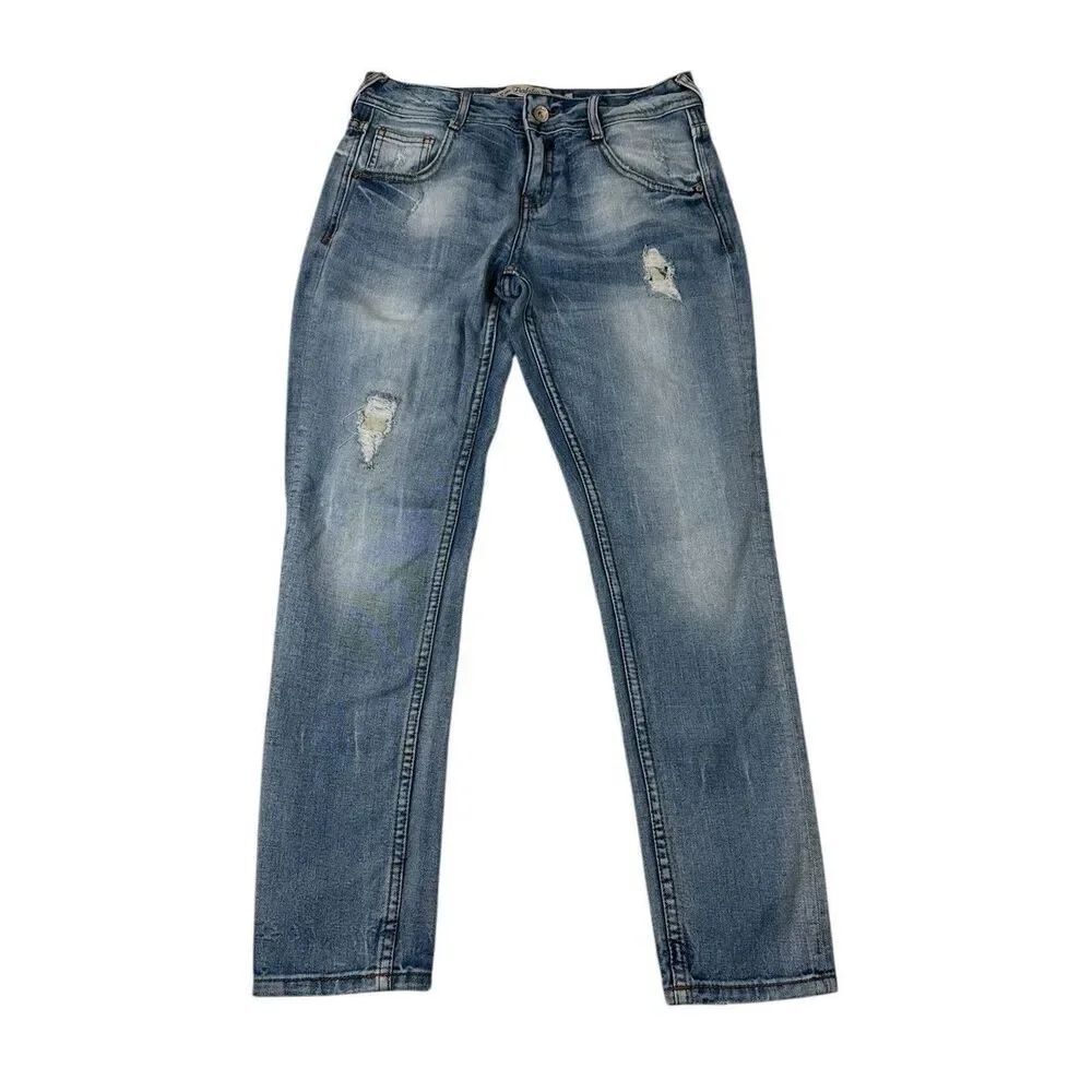 Zara Trafaluc Boyfriend Stretch Distressed Light Wash Blue Jeans Women’s Size 2